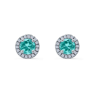 Wedding Stud Earrings Simulated Paraiba Tourmaline CZ Round 925 Sterling Silver